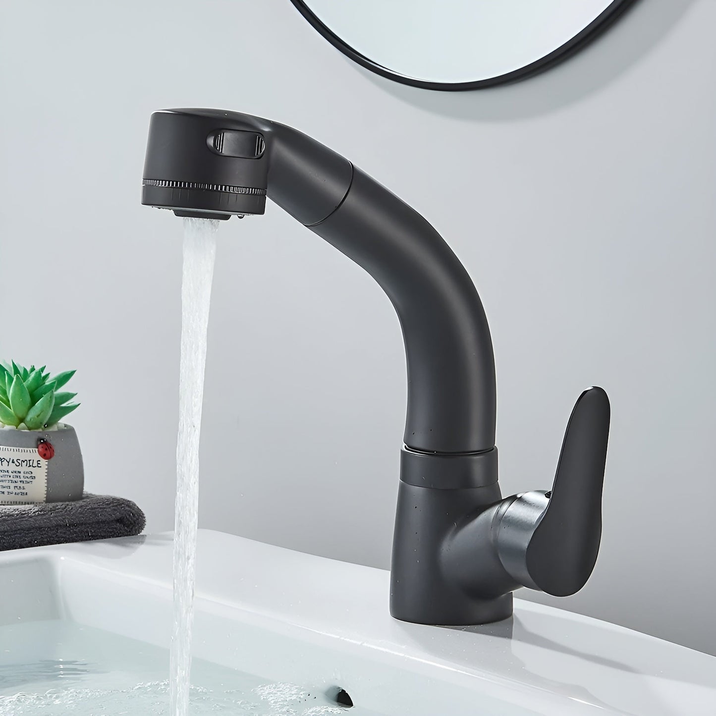 Bathroom Faucet with Pull-Out Spray Head – Extended Reach