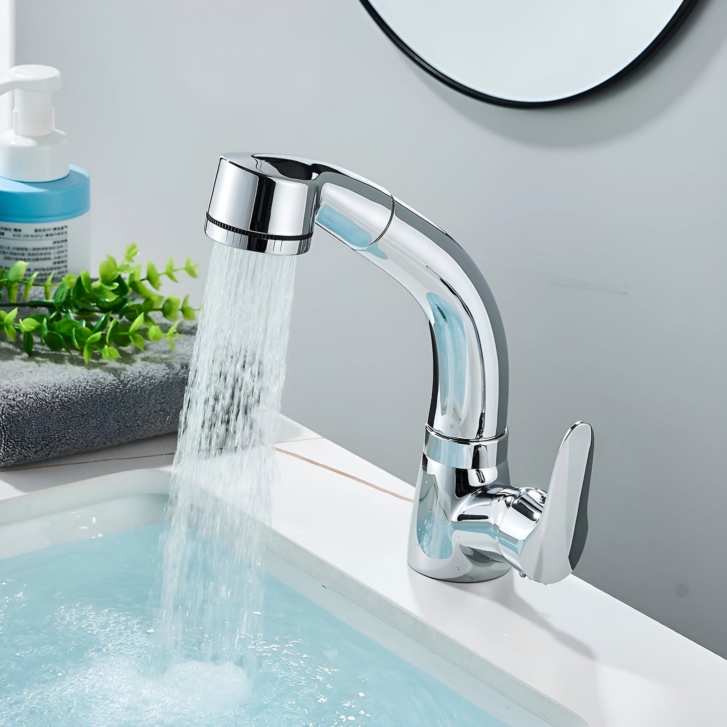 Bathroom Faucet with Pull-Out Spray Head – Extended Reach