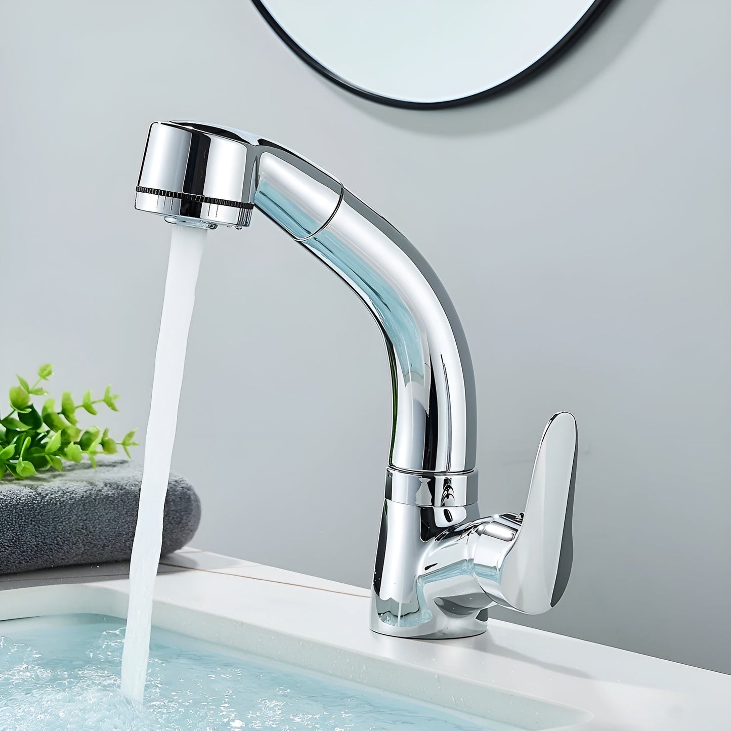 Bathroom Faucet with Pull-Out Spray Head – Extended Reach
