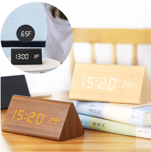 LED wooden watch with voice control