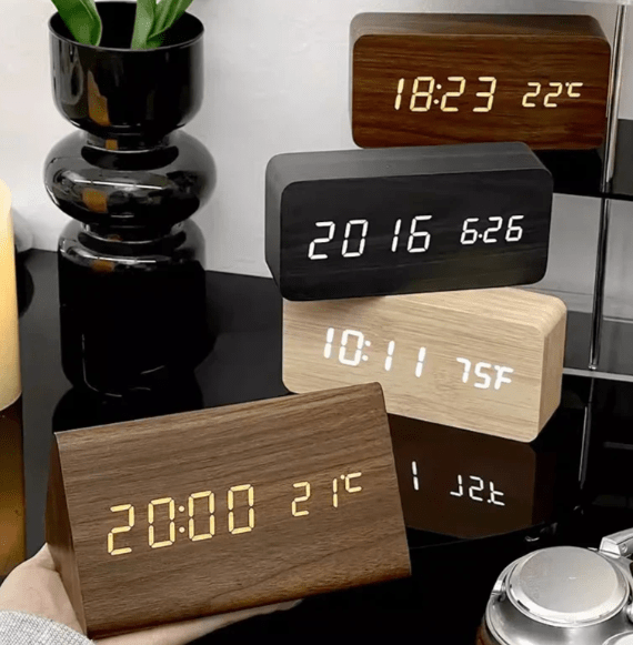 LED wooden watch with voice control